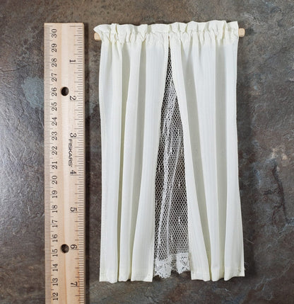 Dollhouse Curtains Fabric & Lace Cream and White Long 1:12 Scale Handmade - Miniature Crush