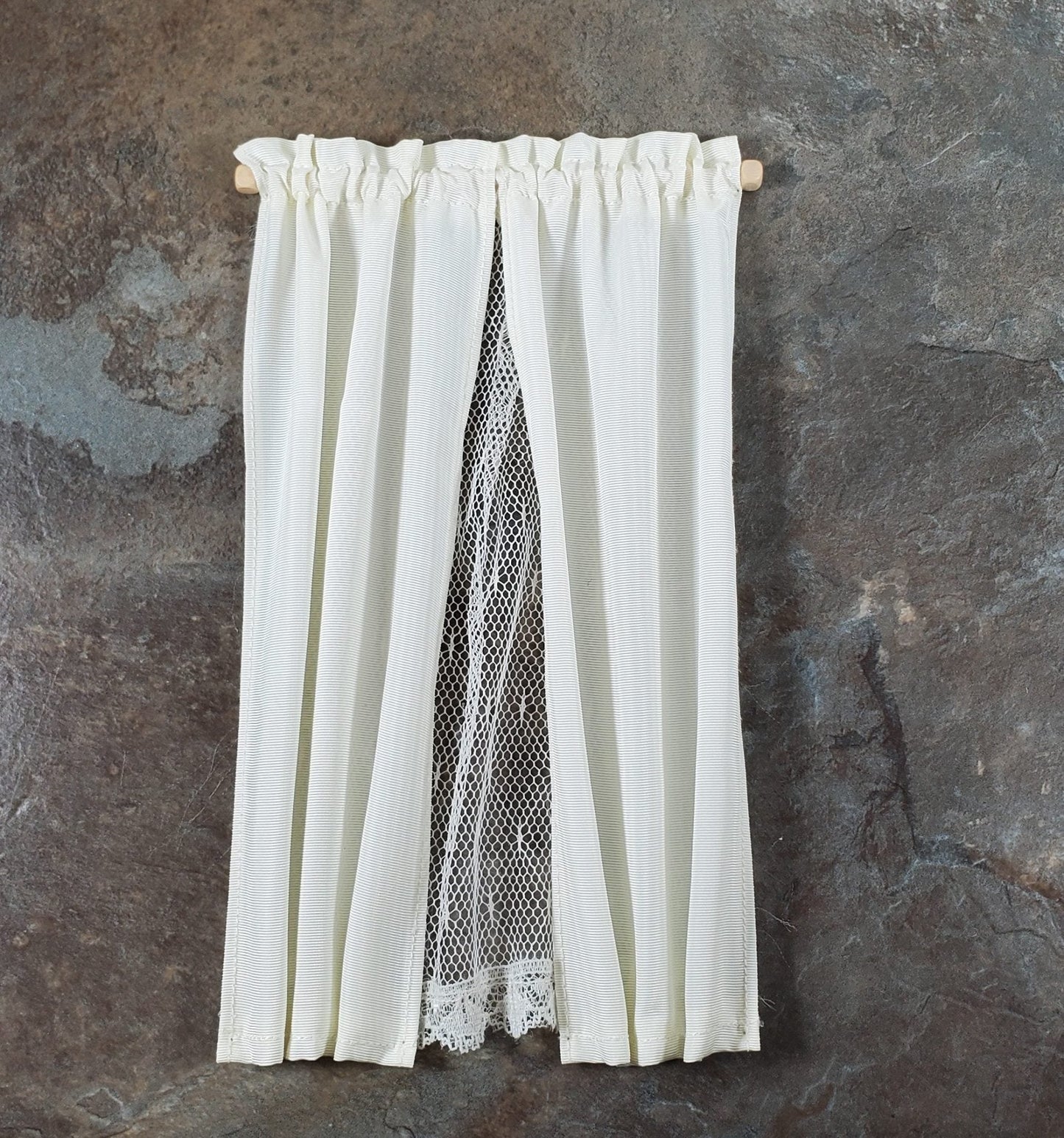 Dollhouse Curtains Fabric & Lace Cream and White Long 1:12 Scale Handmade - Miniature Crush