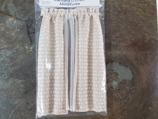 Dollhouse Curtains Weave Fabric Ecru Cream w/Sheer 1:12 Scale Miniatures - Miniature Crush