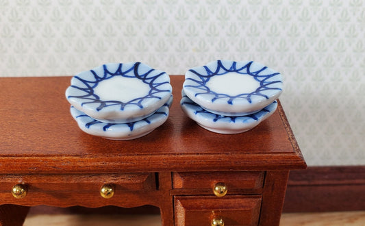 Dollhouse Dinner Plates Blue and White Ceramic Set of 4 1:12 Scale 15/16" - Miniature Crush