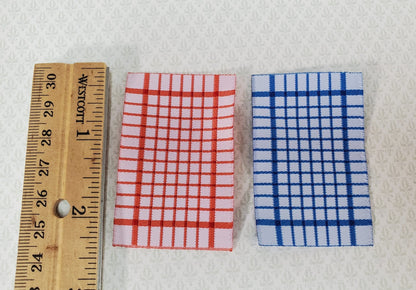 Dollhouse Dish or Tea Towels Set of 2 Blue & Red 1:12 Scale Miniature for Kitchen - Miniature Crush