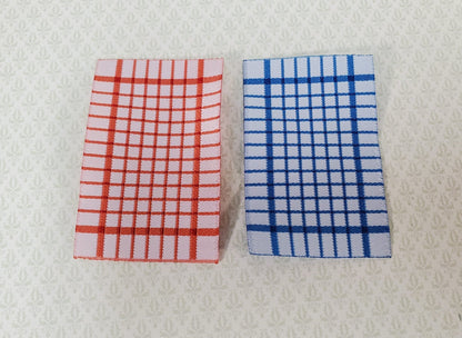 Dollhouse Dish or Tea Towels Set of 2 Blue & Red 1:12 Scale Miniature for Kitchen - Miniature Crush