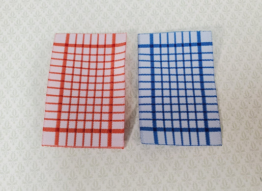 Dollhouse Dish or Tea Towels Set of 2 Blue & Red 1:12 Scale Miniature for Kitchen - Miniature Crush