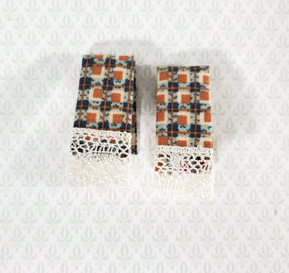 Dollhouse Dish Towels with Lace Blue & Rust Handmade 1:12 Scale Miniature for Kitchen - Miniature Crush