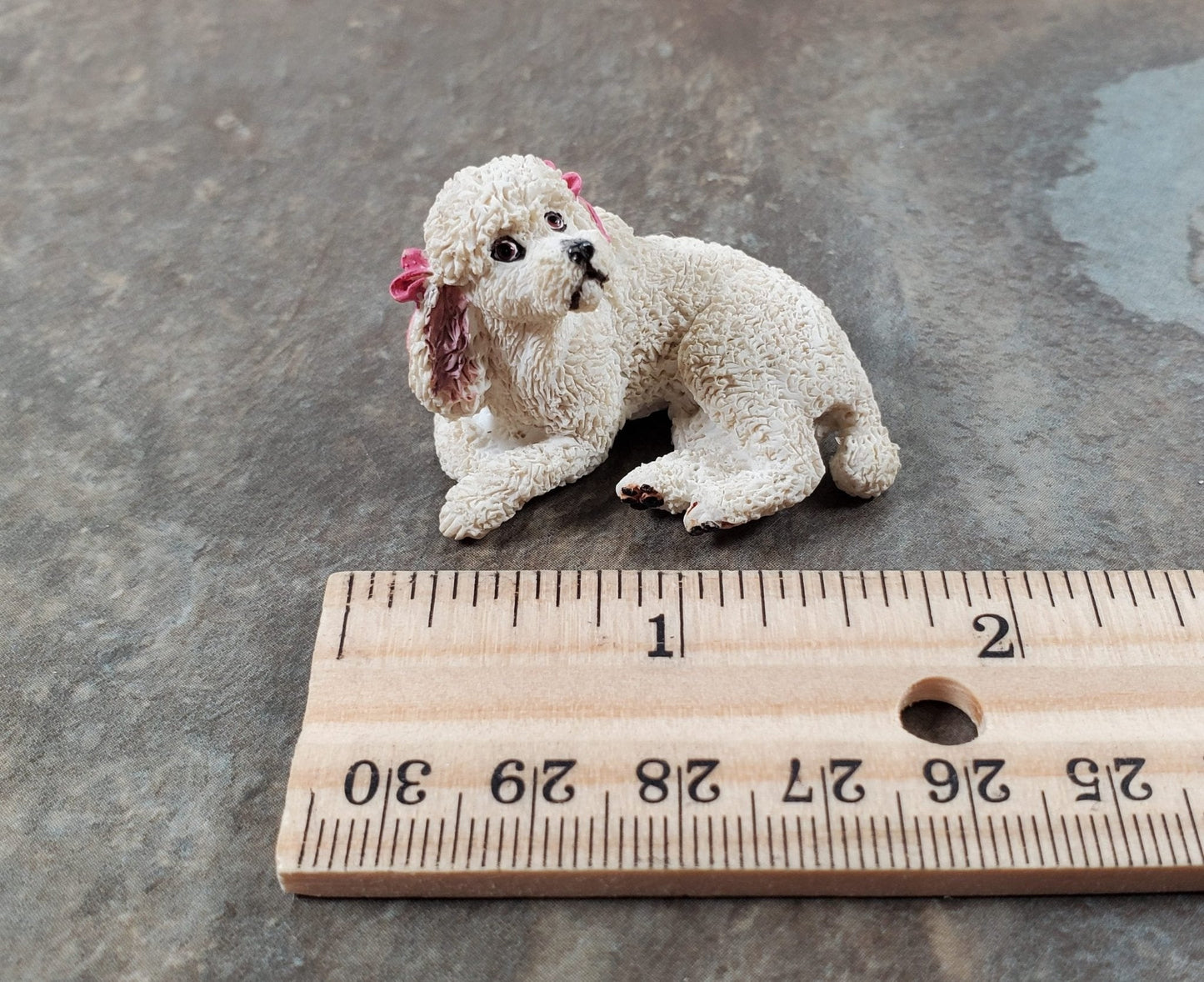Dollhouse Dog White Poodle Laying Down Head Up 1:12 Scale Miniature Animal - Miniature Crush