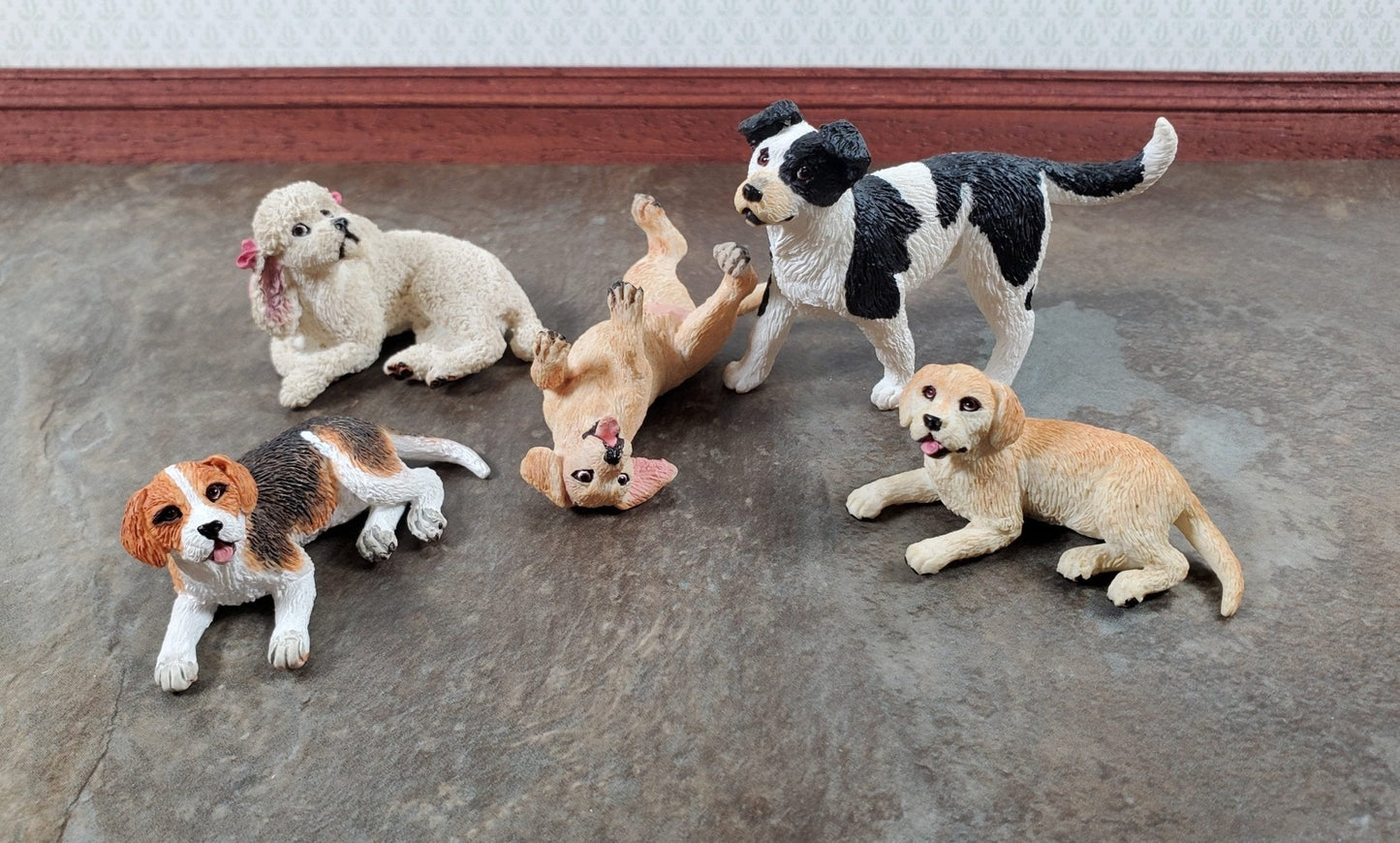 Dollhouse Dog White Poodle Laying Down Head Up 1:12 Scale Miniature Animal - Miniature Crush
