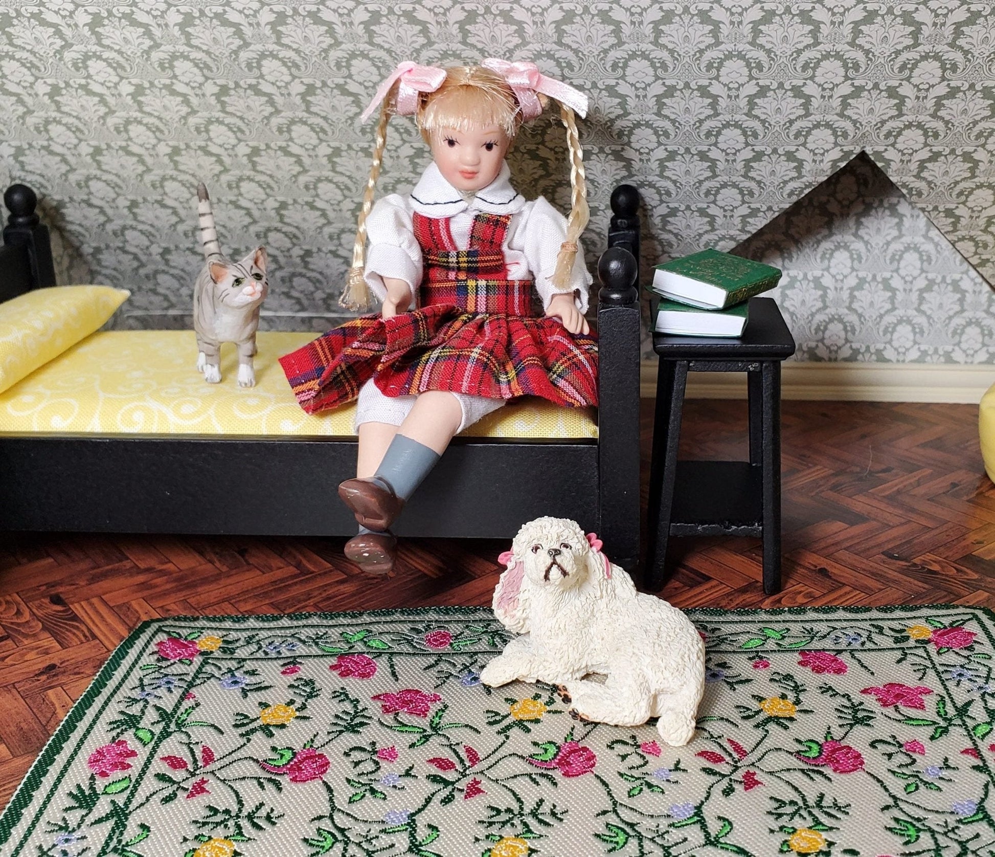 Dollhouse Dog White Poodle Laying Down Head Up 1:12 Scale Miniature Animal - Miniature Crush