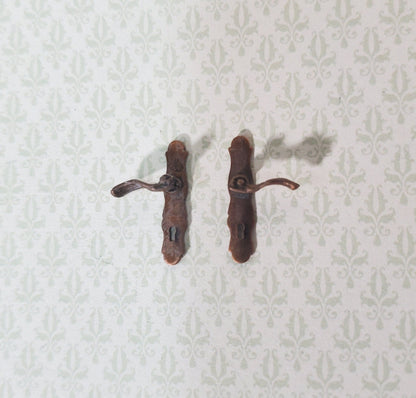Dollhouse Door Handles Bronze x2 French Lever Style 1:12 Scale Miniatures CLA05580 - Miniature Crush