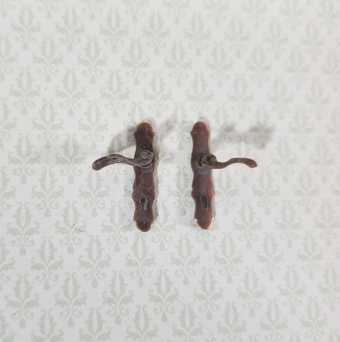 Dollhouse Door Handles Bronze x2 French Lever Style 1:12 Scale Miniatures CLA05580 - Miniature Crush