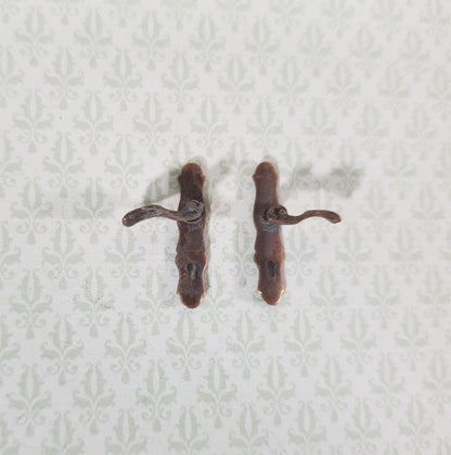 Dollhouse Door Handles Bronze x2 French Lever Style 1:12 Scale Miniatures CLA05580 - Miniature Crush