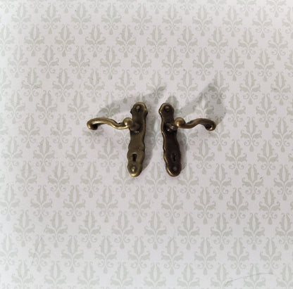 Dollhouse Door Handles Bronze x2 French Lever Style 1:12 Scale Miniatures S1518A - Miniature Crush