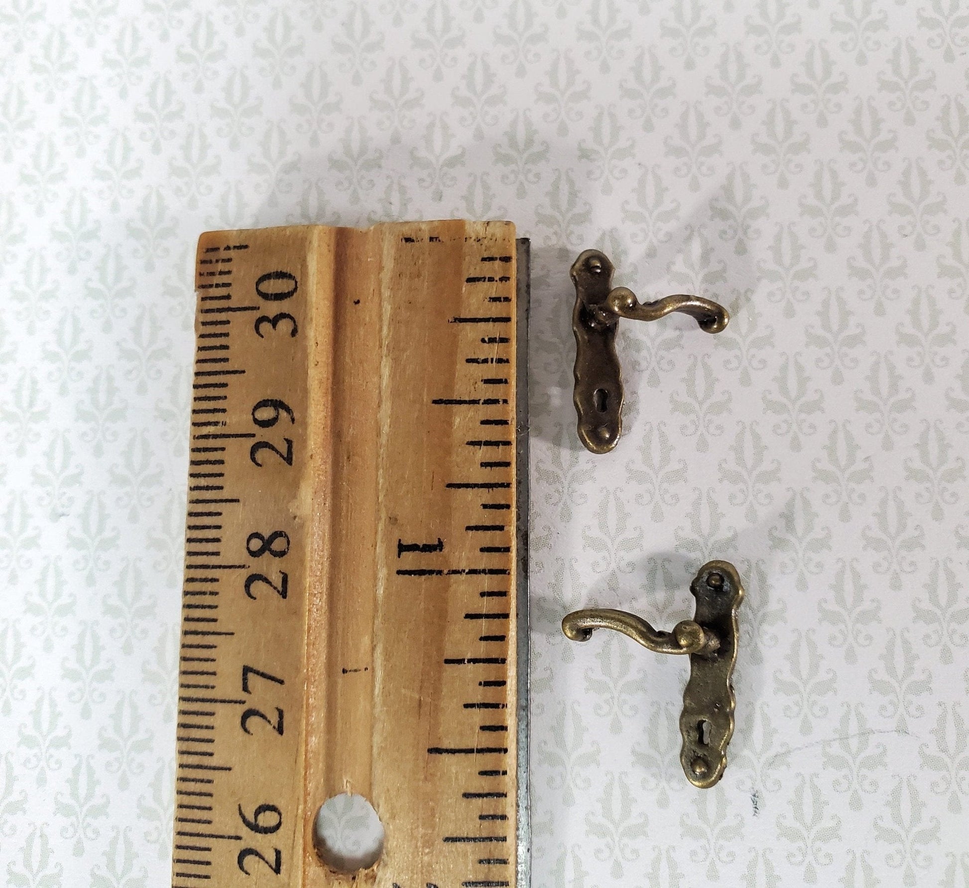 Dollhouse Door Handles Bronze x2 French Lever Style 1:12 Scale Miniatures S1518A - Miniature Crush