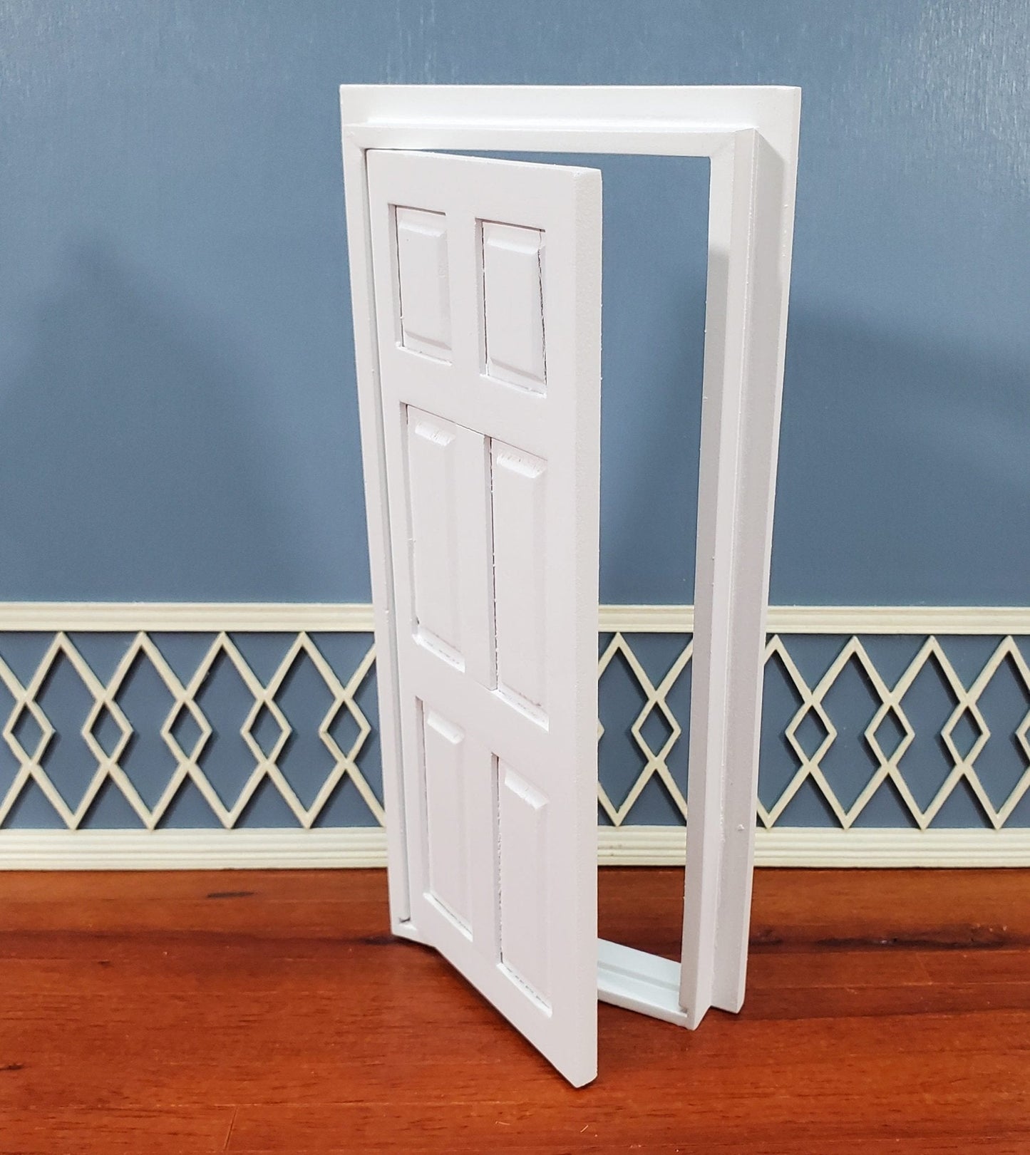 Dollhouse Door Interior White 6 Panel Includes Trim 1:12 Scale Miniature - Miniature Crush