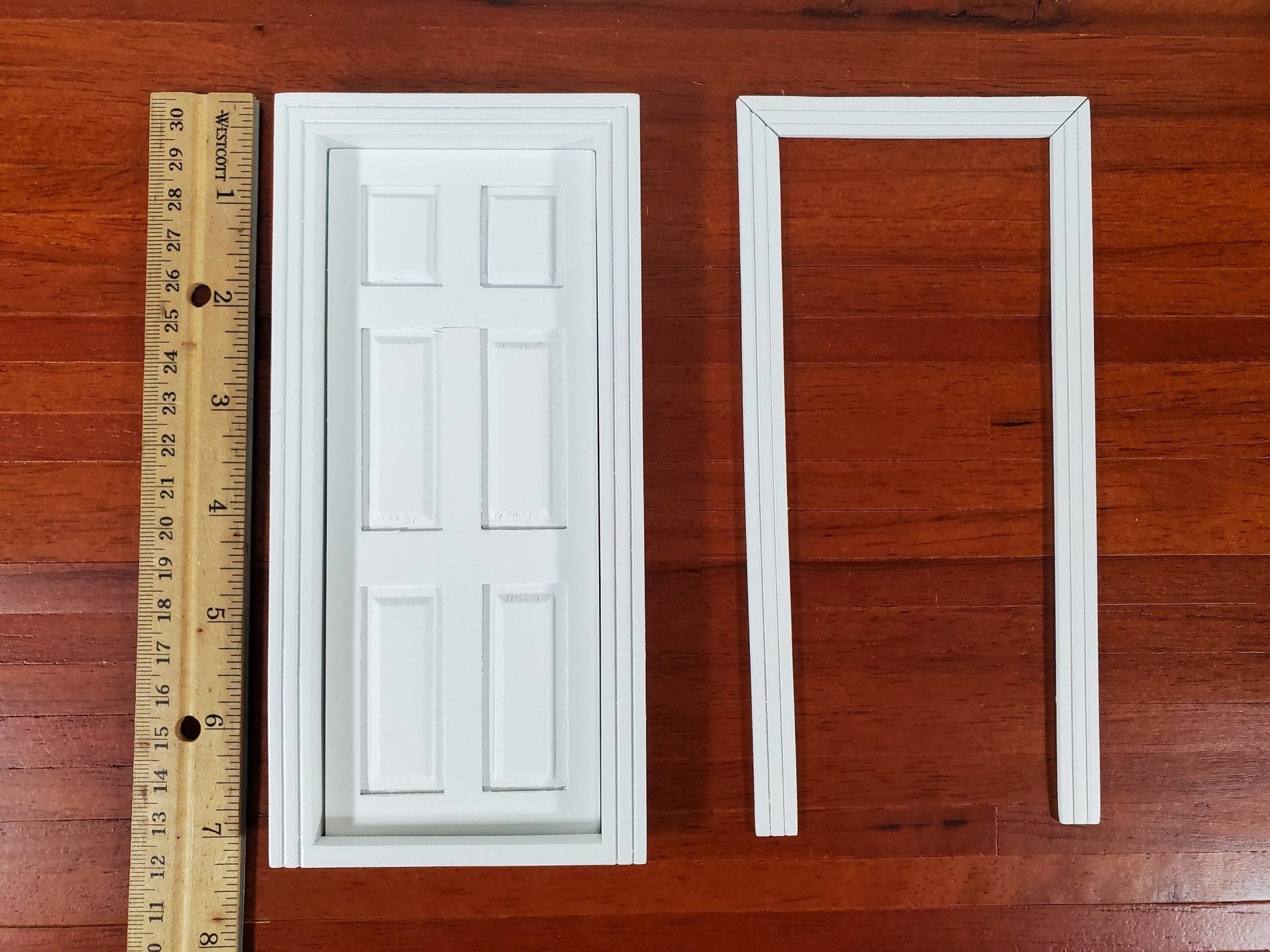 Dollhouse Door Interior White 6 Panel Includes Trim 1:12 Scale Miniature - Miniature Crush