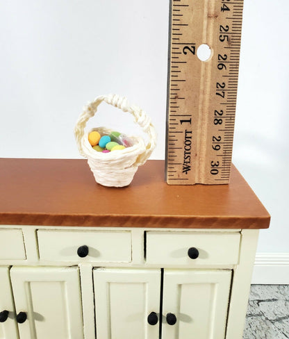 Dollhouse Easter Basket with 12 Colored Eggs 1:12 Scale Miniature Natural Twine - Miniature Crush