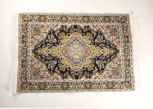 Dollhouse Fabric Rug Large Green Black 9 1/4" x 6" 1:12 Scale Miniature Carpet - Miniature Crush