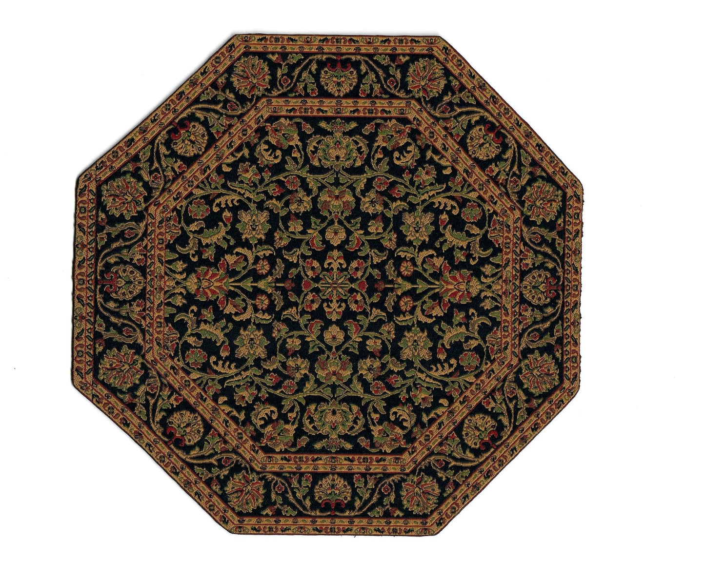 Dollhouse Fabric Rug Octagon Black Gold Green Red 1:12 Scale Miniature 6 3/4" - Miniature Crush
