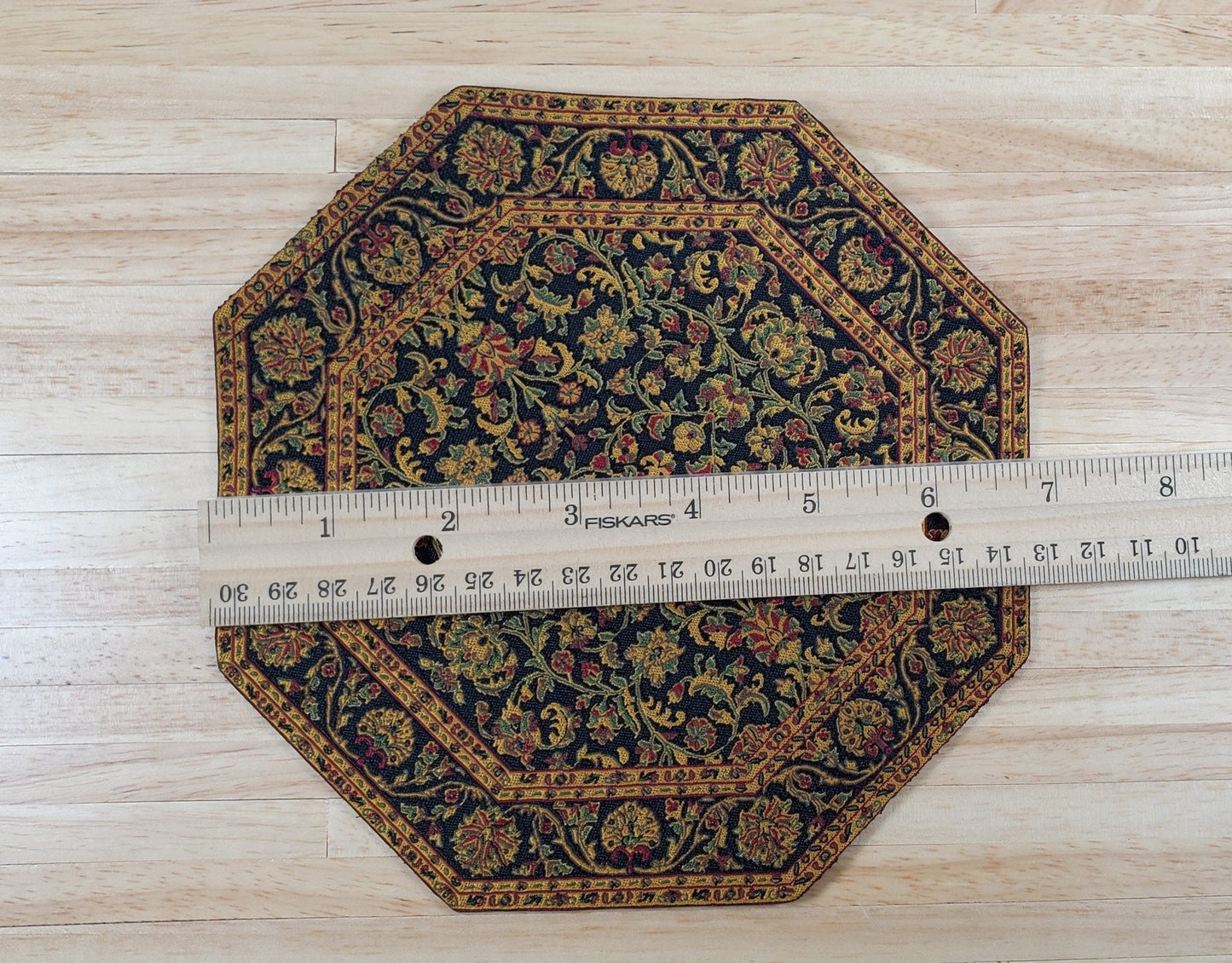 Dollhouse Fabric Rug Octagon Black Gold Green Red 1:12 Scale Miniature 6 3/4" - Miniature Crush
