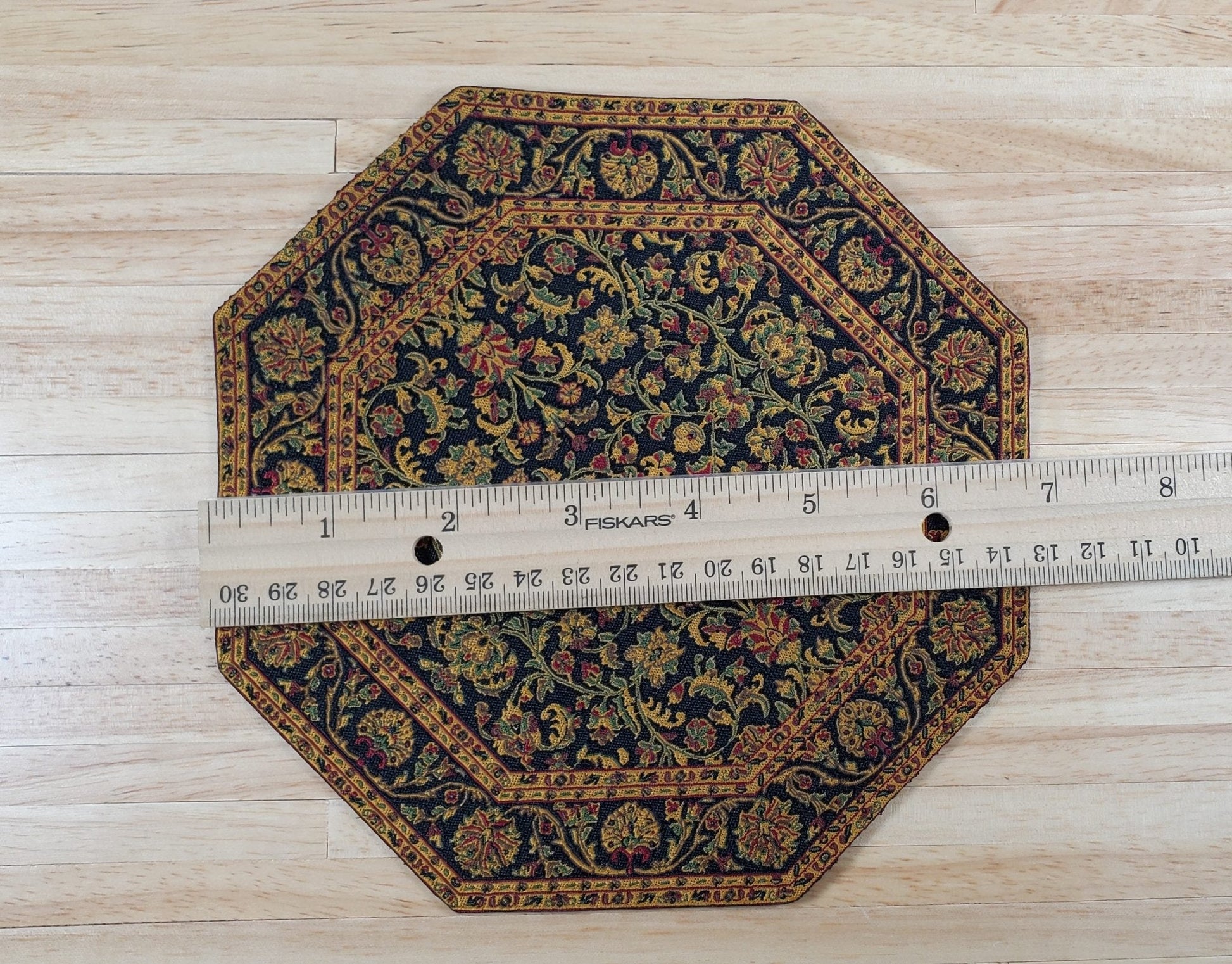 Dollhouse Fabric Rug Octagon Black Gold Green Red 1:12 Scale Miniature 6 3/4" - Miniature Crush