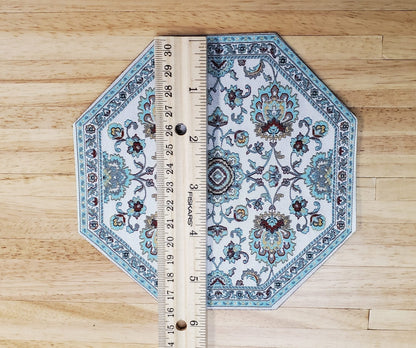 Dollhouse Fabric Rug Octagon Light Teal and White 1:12 Scale Miniature 5 3/4" - Miniature Crush