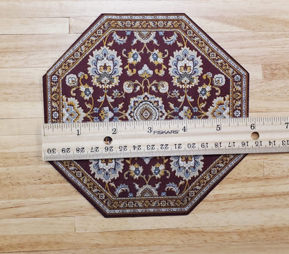 Dollhouse Fabric Rug Octagon Maroon and Gold 1:12 Scale Miniature 5 3/4" - Miniature Crush