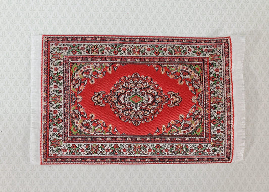 Dollhouse Fabric Rug Small Woven Fabric Red 6 1/4" x 3 7/8" with Fringe 1:12 Scale Miniature - Miniature Crush