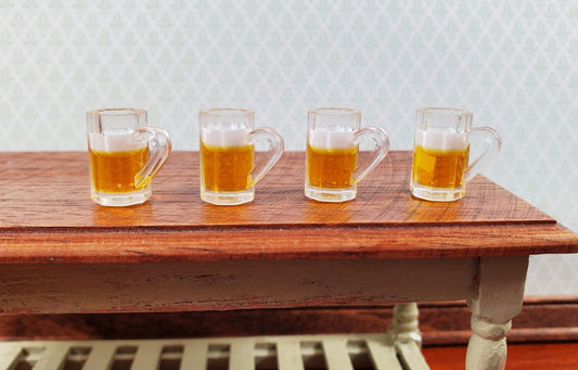 Dollhouse Filled Beer Mugs Set of 4 Large 1:12 Scale Miniature Dishes Glasses - Miniature Crush
