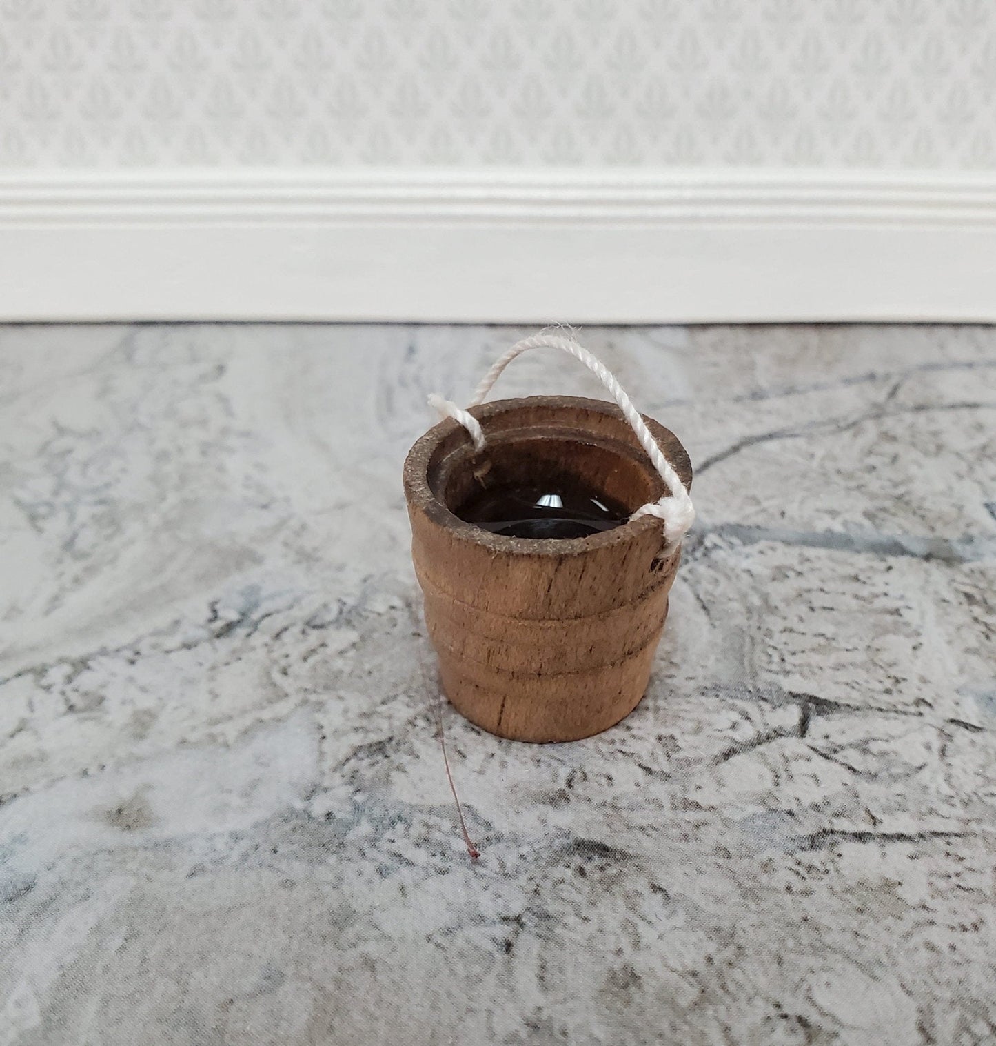 Dollhouse "Filled" Water Bucket Aged Wood 1:12 Scale Miniature Accessories - Miniature Crush