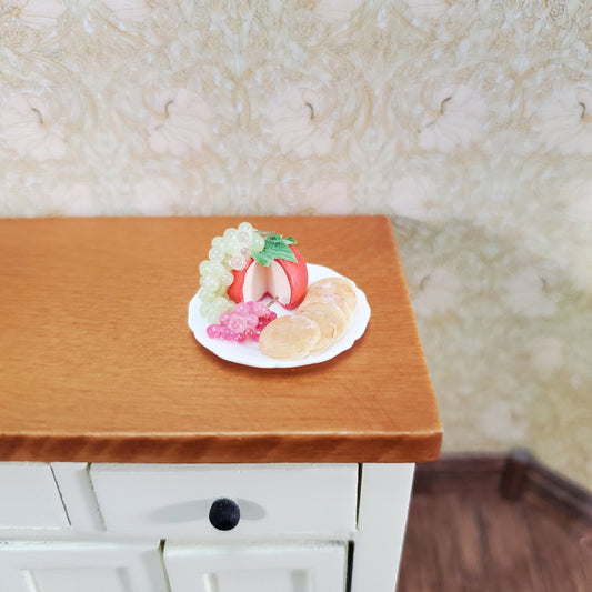 Dollhouse Food Cheese Crackers & Grapes Ceramic Plate 1:12 Scale Miniature Kitchen Falcon - Miniature Crush