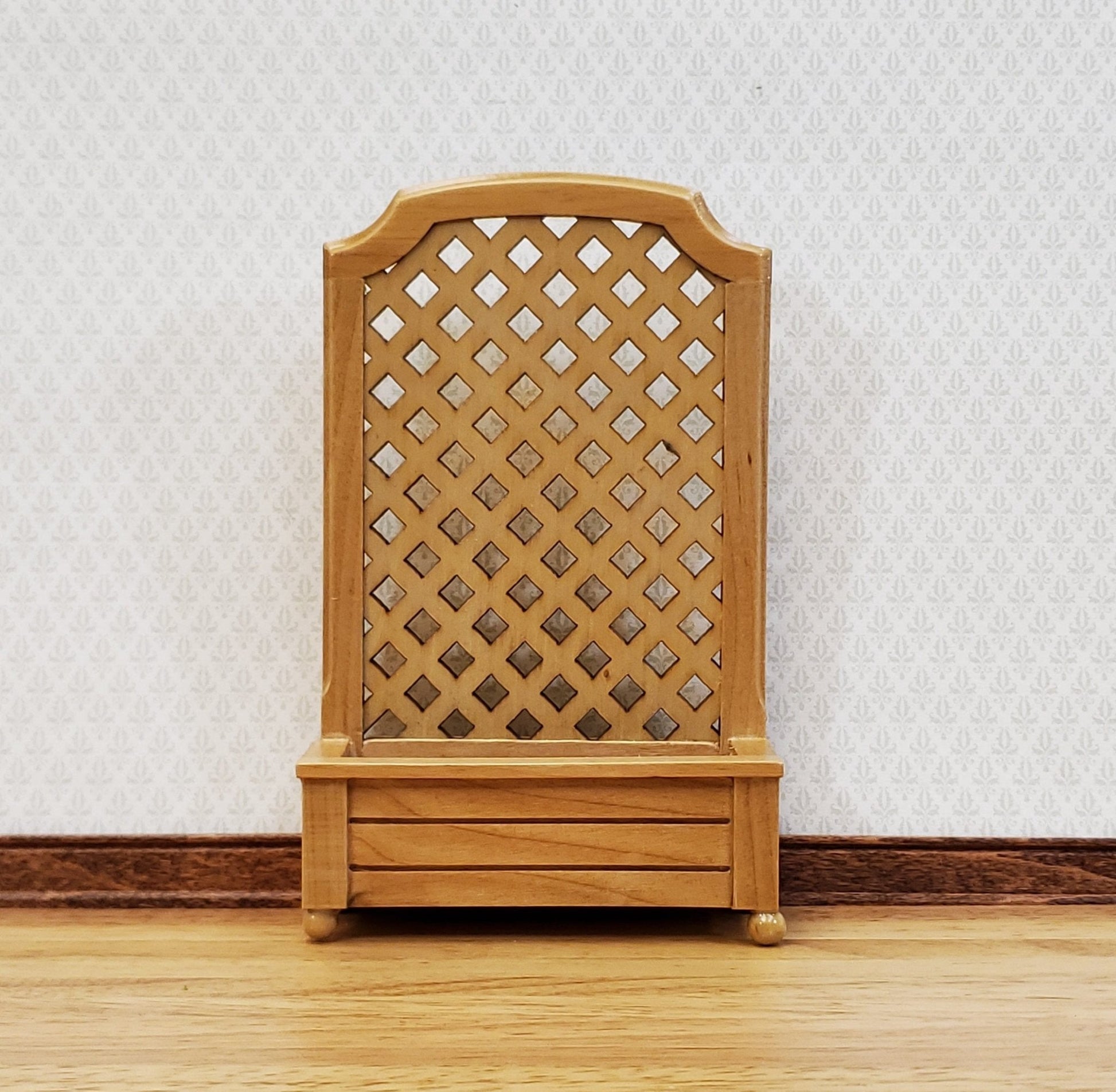 Dollhouse Garden Trellis with Flower Box Light Oak Finish 1:12 Scale Miniature - Miniature Crush