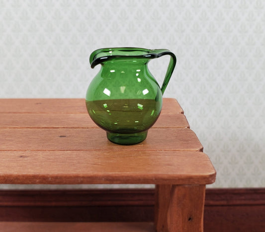 Dollhouse Glass Pitcher Green Large Carafe with Handle 1:12 Scale Miniature - Miniature Crush