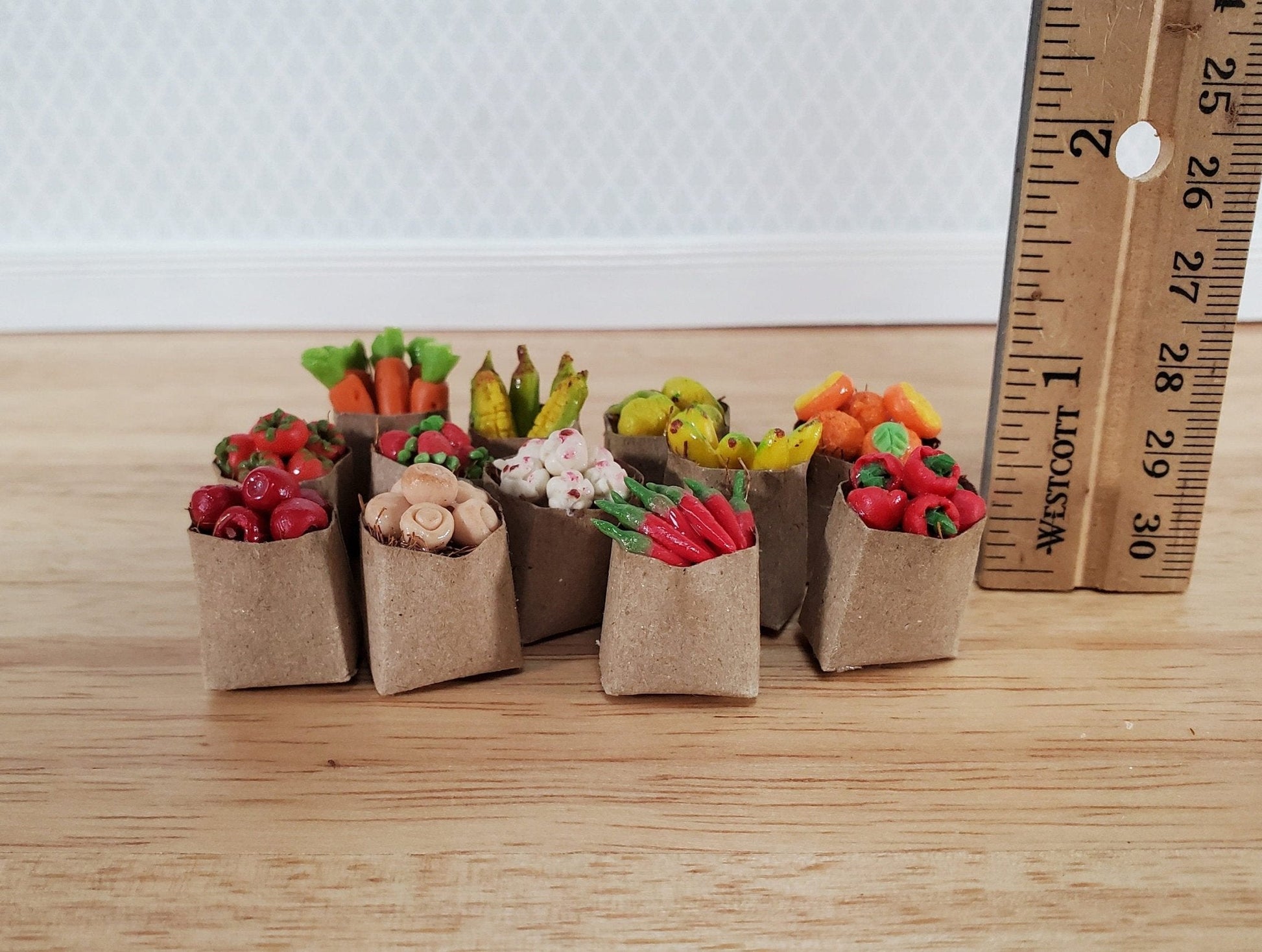 Dollhouse Groceries 12 Small Bags Fruits Vegetables 1:12 Scale Miniature Food Kitchen - Miniature Crush