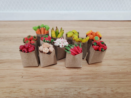 Dollhouse Groceries 12 Small Bags Fruits Vegetables 1:12 Scale Miniature Food Kitchen - Miniature Crush