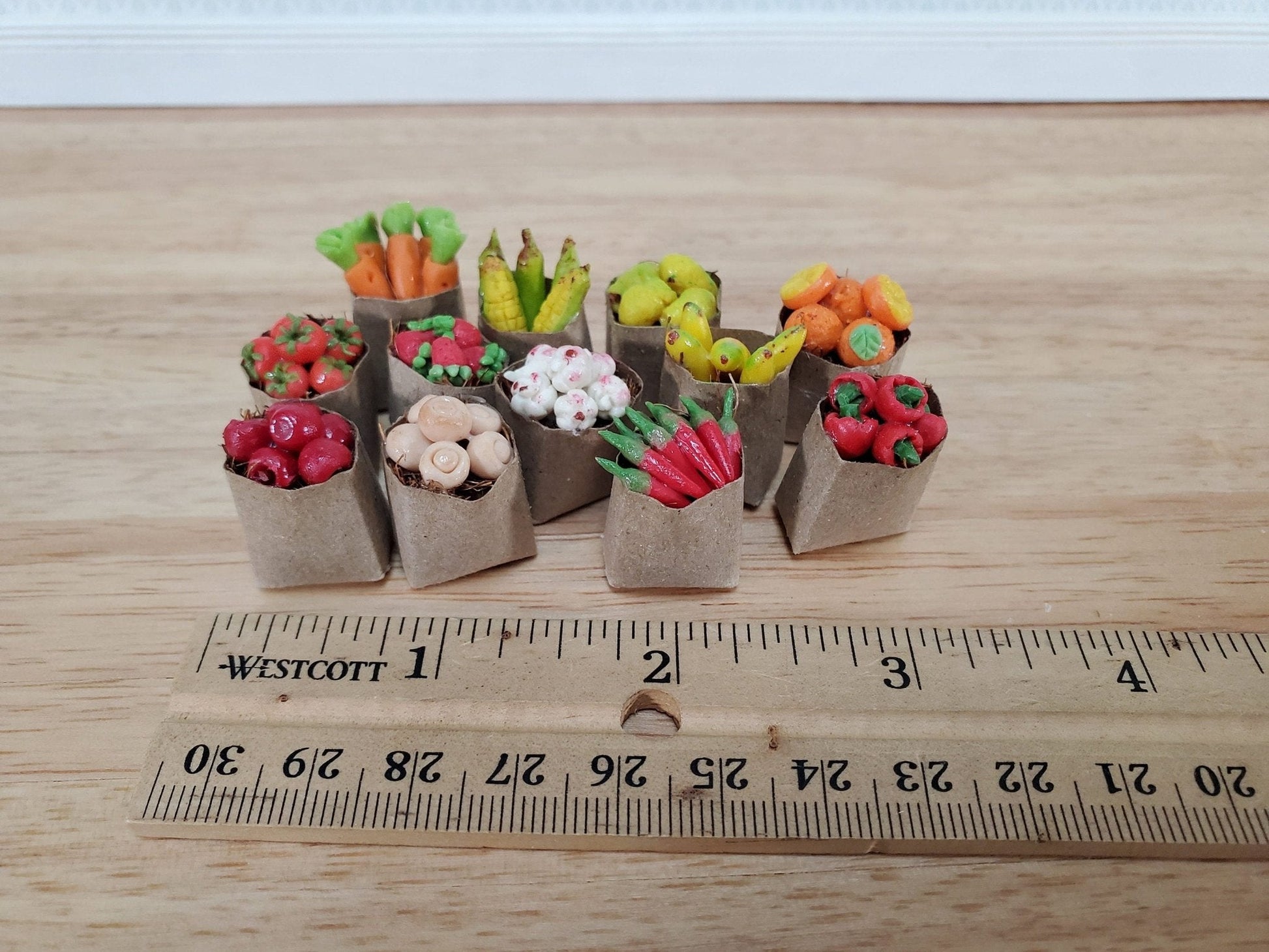 Dollhouse Groceries 12 Small Bags Fruits Vegetables 1:12 Scale Miniature Food Kitchen - Miniature Crush