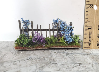 Dollhouse HALF SCALE Flowers with Fence Purple Green Blue 1:24 Scale Miniature 2 Sided - Miniature Crush