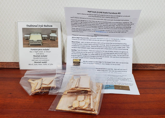 Dollhouse HALF SCALE Furniture DIY Kit Traditional Bedroom Bed Dressers 1:24 - Miniature Crush