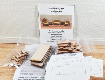 Dollhouse HALF SCALE Furniture KIT DIY Living Room Set Traditional 1:24 Sofa + - Miniature Crush