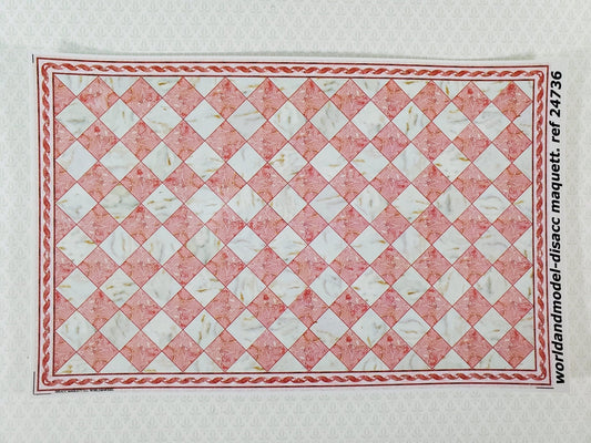 Dollhouse HALF SCALE Marble Tile Sheet with Border Pink & White Floor 1:24 World Model - Miniature Crush
