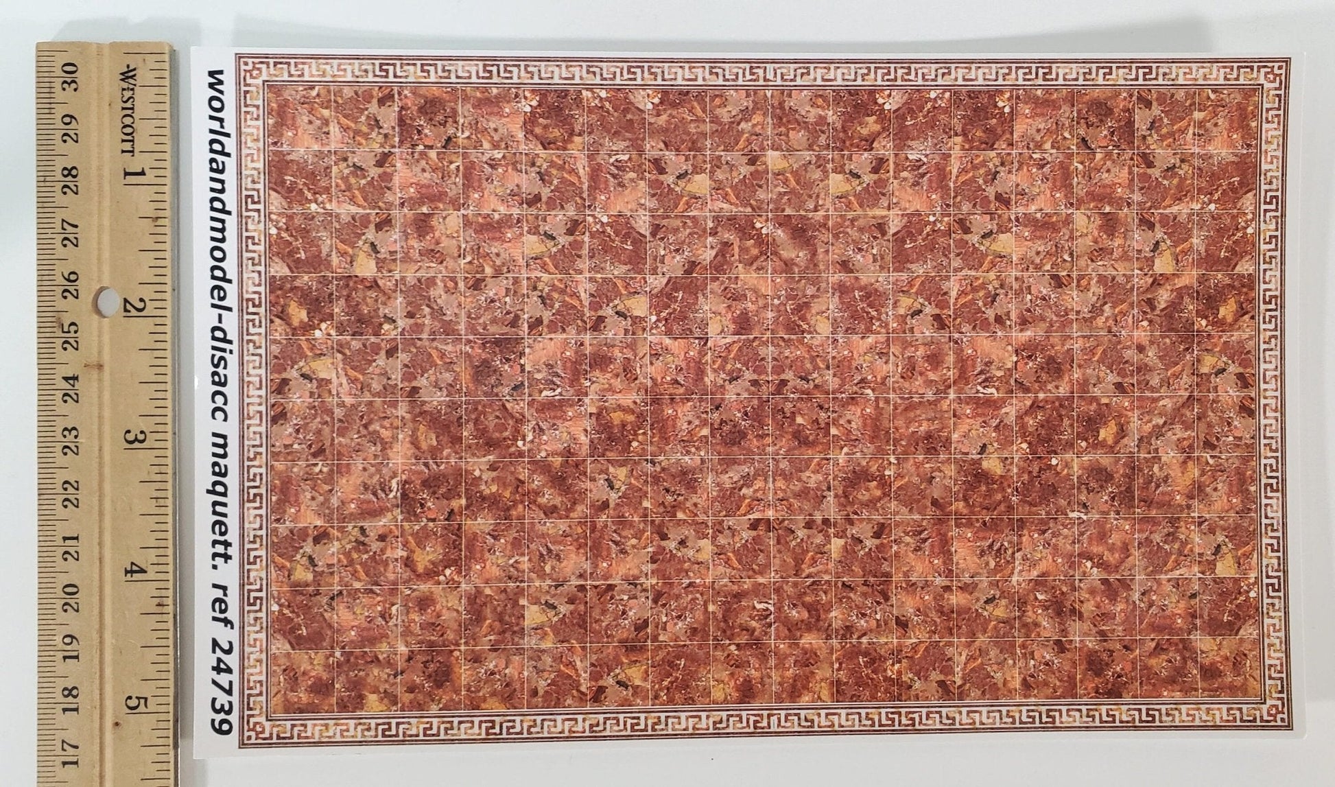 Dollhouse HALF SCALE Marble Tile Sheet with Border Rusty Salmon Floor 1:24 World Model - Miniature Crush