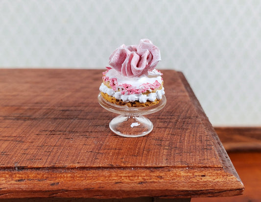 Dollhouse HALF SCALE Strawberry Cake on a Glass Cake Stand 1:24 Scale Miniature Food - Miniature Crush