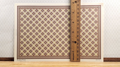 Dollhouse HALF SCALE Tile Paper 3 Sheets Brown & Cream 1:24 Scale Miniature - Miniature Crush