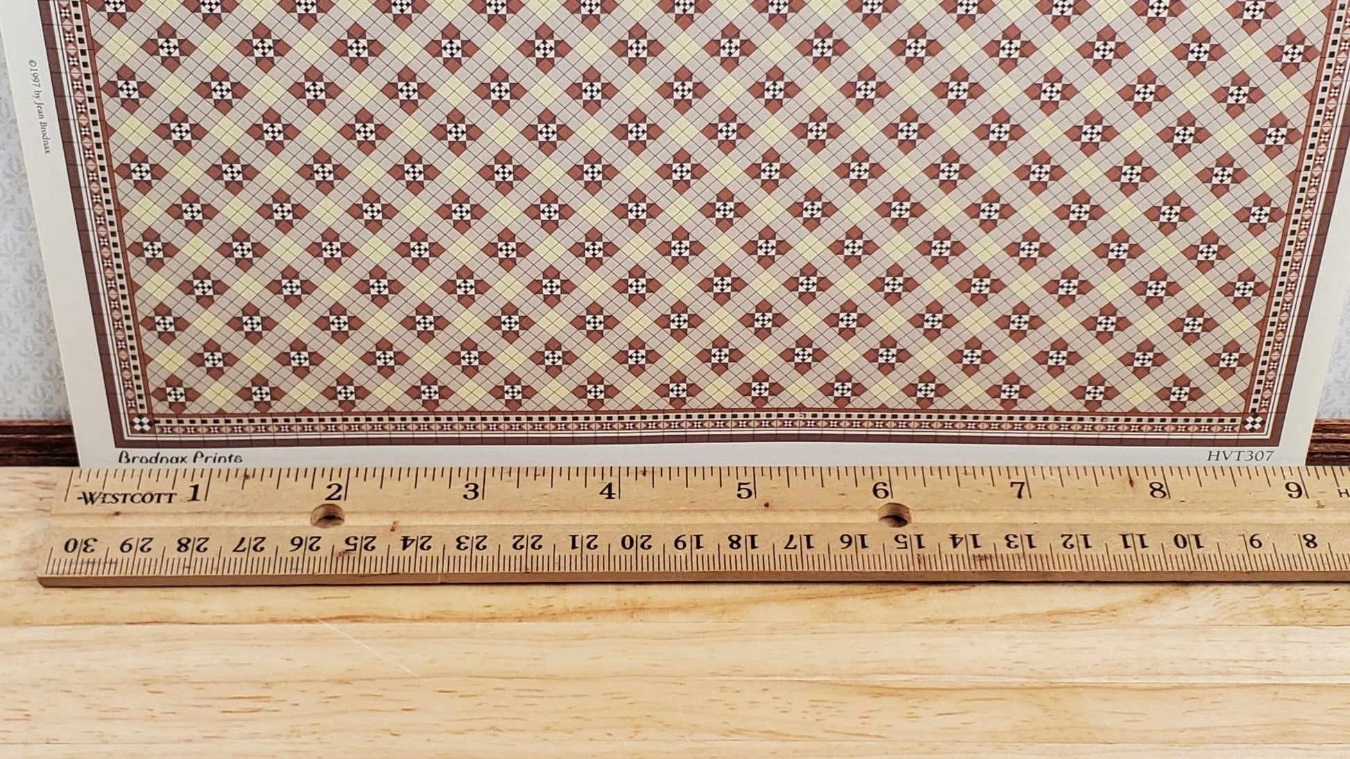 Dollhouse HALF SCALE Tile Paper 3 Sheets Brown & Cream 1:24 Scale Miniature - Miniature Crush