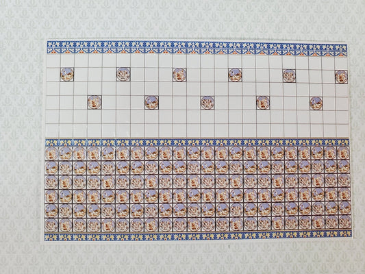 Dollhouse HALF SCALE Wall Tiles Embossed Blue Cream 1:24 Scale World Model - Miniature Crush