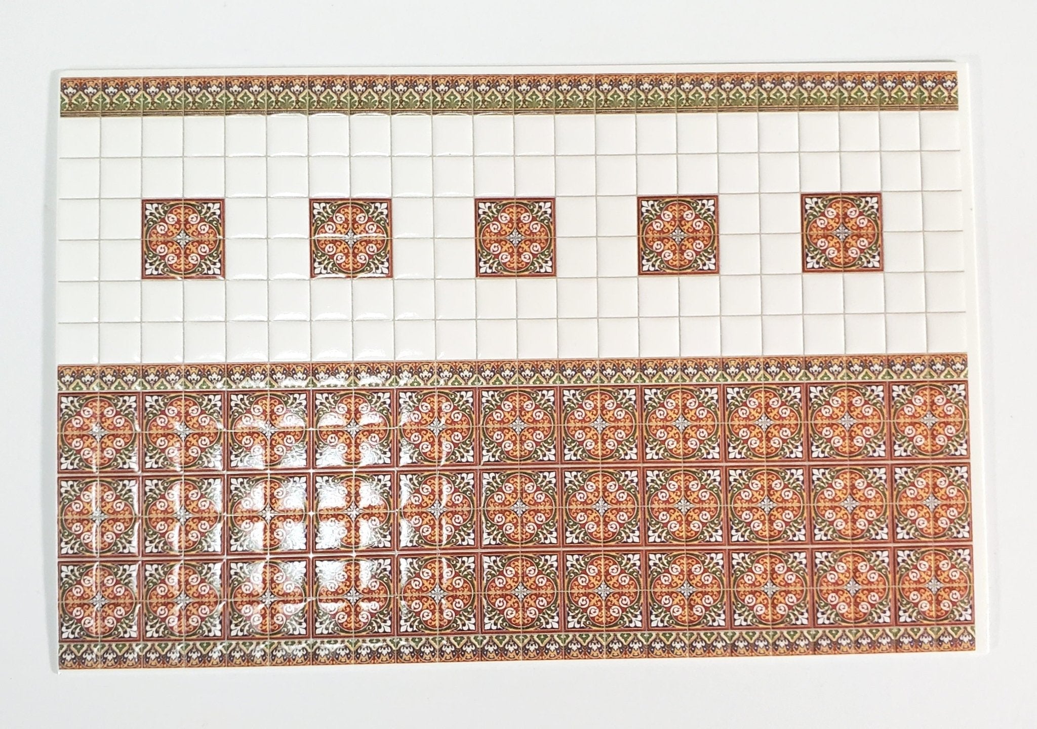 Dollhouse HALF SCALE Wall Tiles Embossed Rust White Green 1:24 Scale ...