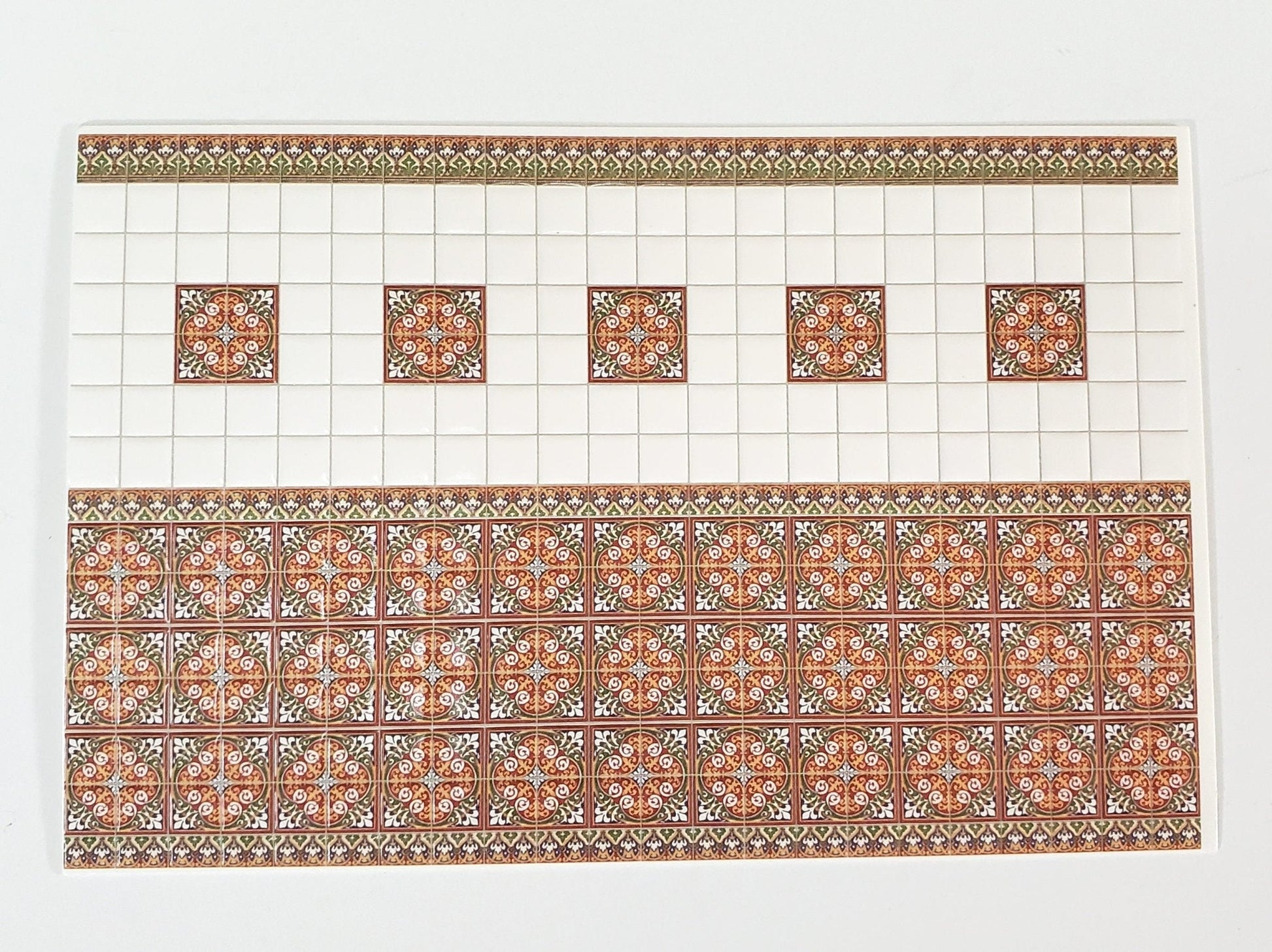 Dollhouse HALF SCALE Wall Tiles Embossed Rust White Green 1:24 Scale World Model - Miniature Crush