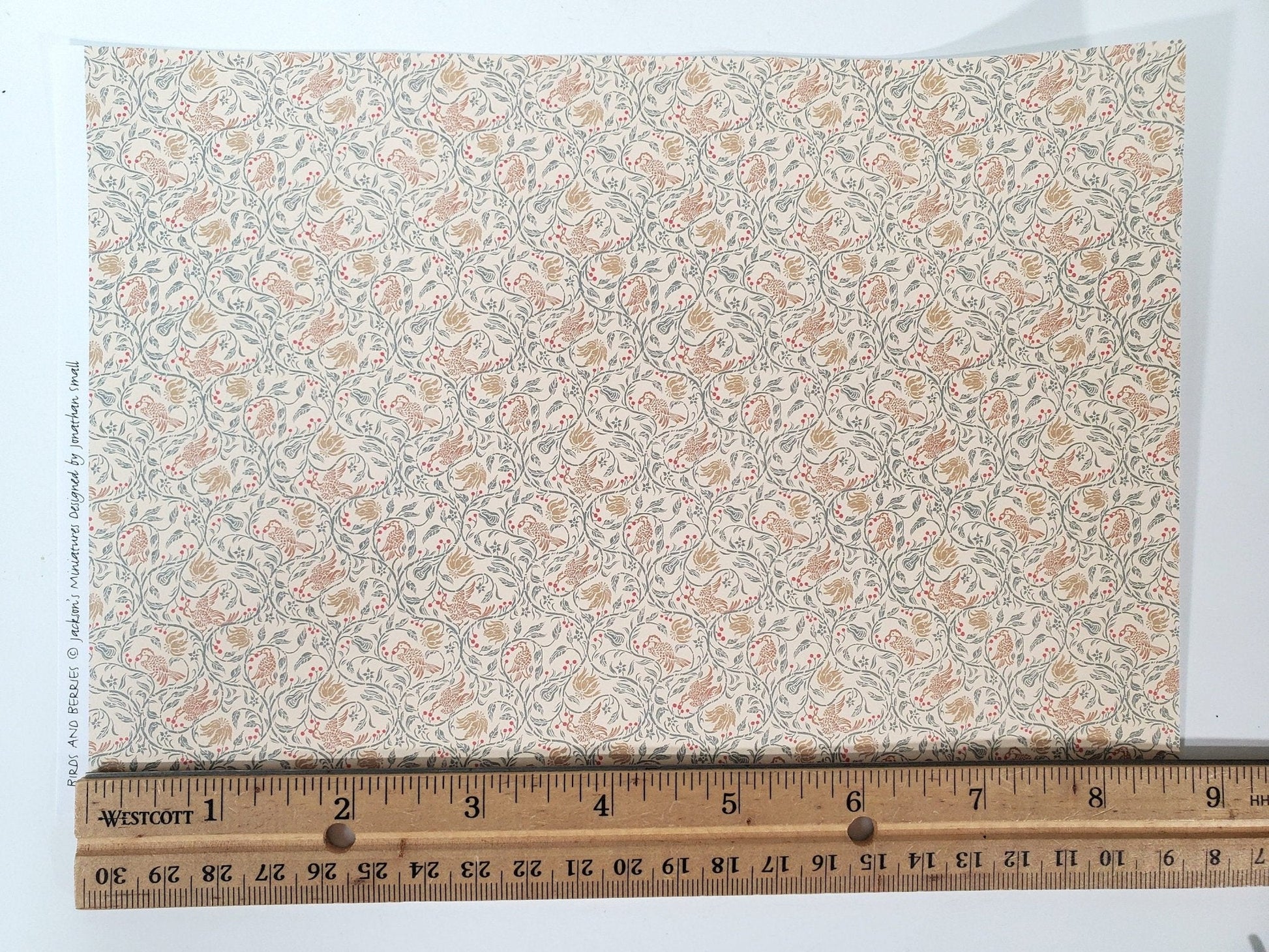 Dollhouse HALF SCALE Wallpaper 3 Sheets "Birds & Berries" 1:24 Scale Victorian or Art Nouveau - Miniature Crush