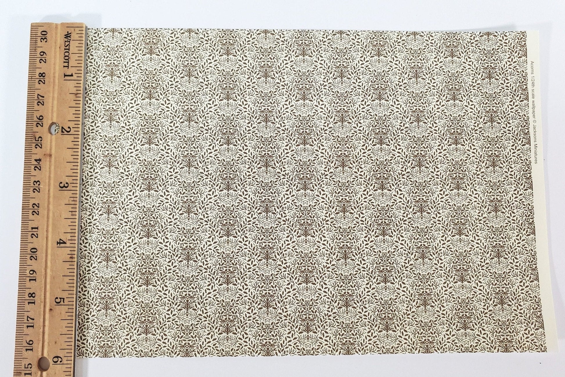 Dollhouse HALF SCALE Wallpaper 3 Sheets Brown on Cream "Acorns" 1:24 Scale - Miniature Crush