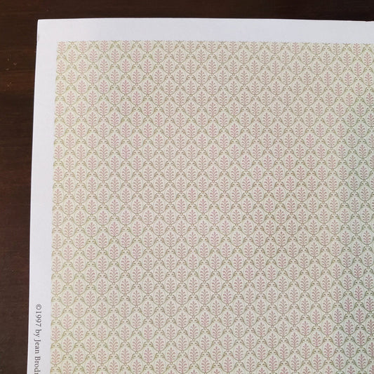 Dollhouse HALF SCALE Wallpaper 3 Sheets Cream Green Pink "Cecelia" 1:24 Scale - Miniature Crush