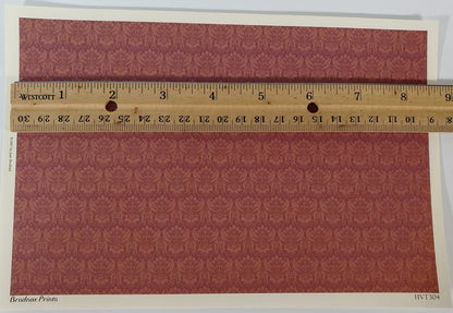 Dollhouse HALF SCALE Wallpaper 3 Sheets Dark Burgundy "Peregrine" 1:24 Scale - Miniature Crush