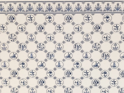 Dollhouse HALF SCALE Wallpaper 3 Sheets Dutch Delft Blue 1:24 Scale Miniature - Miniature Crush